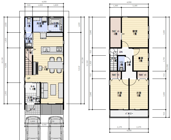 29坪4LDKテレワーク書斎のある家の間取り図 理想の間取り